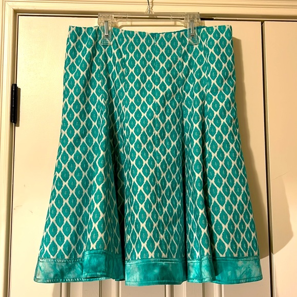 Nanette Lepore Tapestry Teal Marble Cotton & Silk Flare Skirt EUC Size 8 - Picture 5 of 5
